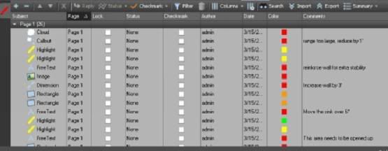 The Markups List Track, sort, filter and summarzie comments in Bluebeams Markups List