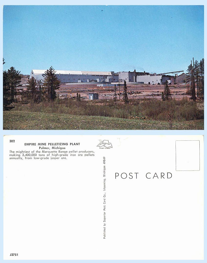 Empire Mine Iron Ore Pelletizing Mine Palmer Michigan Geology Postcard