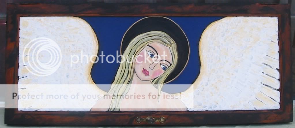 Madonna Folk Art Angel Painting on Cabinet Large WOF  