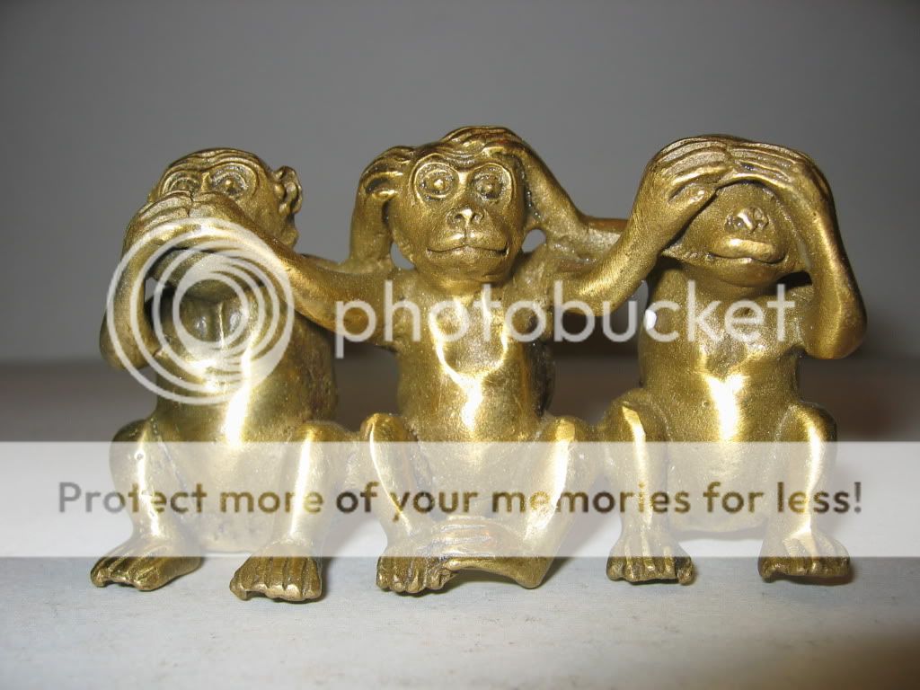Solid Bronze See Speak Hear No Evil 3 Monkey Statues  