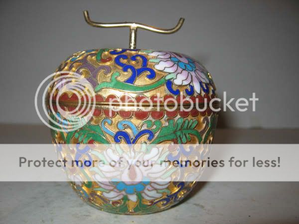 Embossed Cloisonne Apple Trinket Box Jar Collectible  