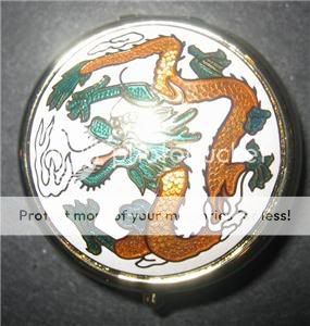 Chinese Dragon Round Pill Box Medication Case Conpact  