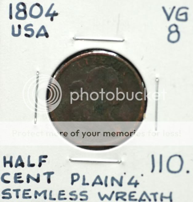 1804 USA Half Cent VG 8   Plain 4; Stemless Wreath  